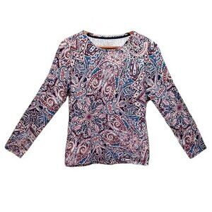 The Talbots Tee Paisley Long Sleeve Top Large Petite LP